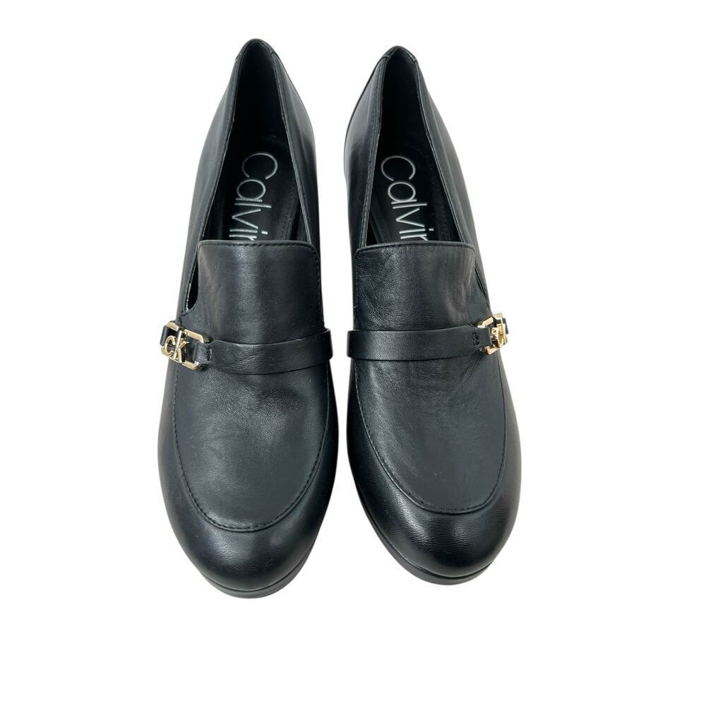 CALVIN KLEIN Pressy Platform Moc Leather Pumps 3" Heel in Black W's Size 7.5M - Picture 3 of 14